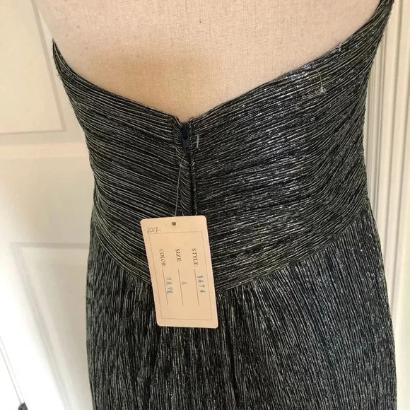 New Allure Bridals black, silver long matalic strapless mod gown size 6/8 - Picture 6 of 14